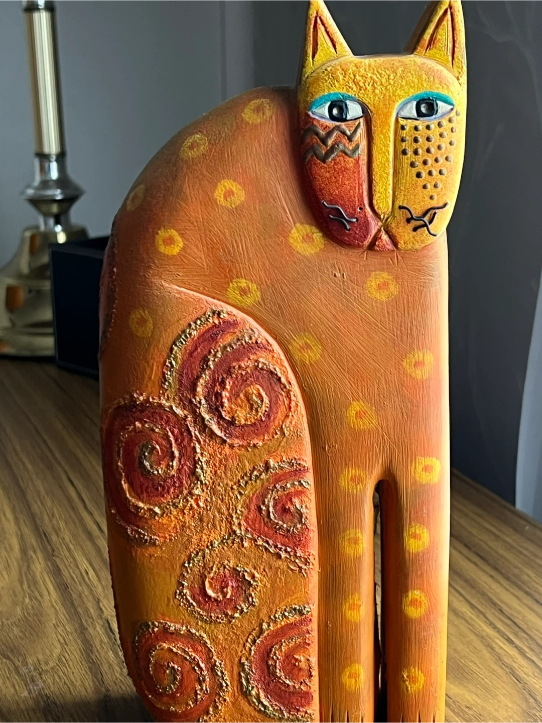 199 Laurel Burch Hand-Carved Wooden Cat Figurine - Orange - photo 3