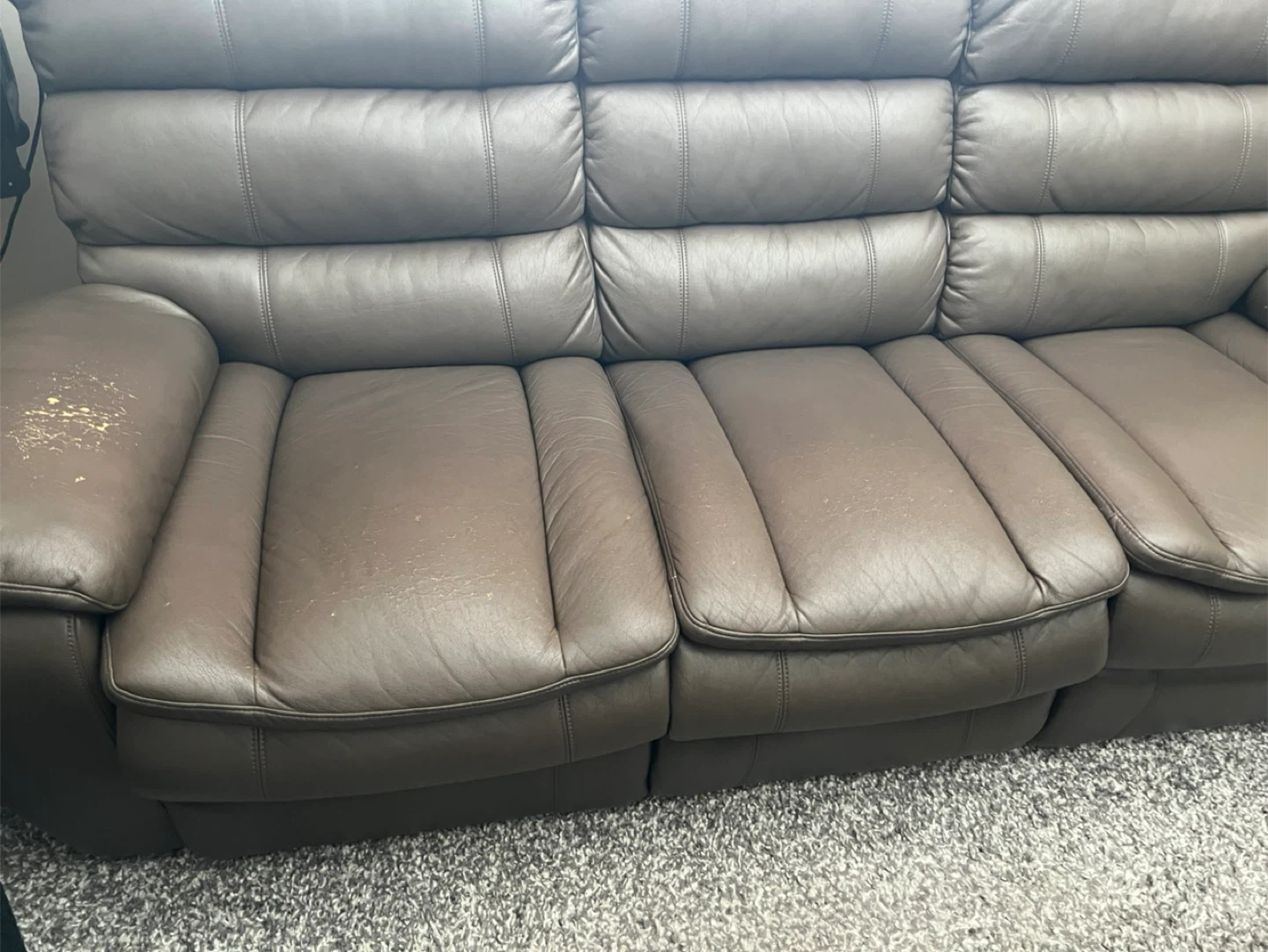 Brown/ green Leather Sofa - Fair Condition