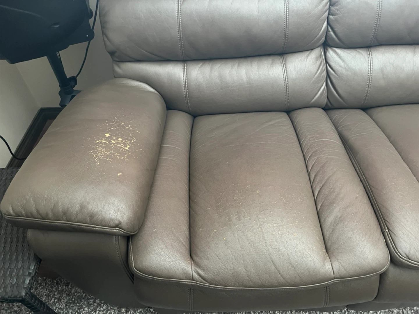Brown/ green Leather Sofa - Fair Condition - photo 2