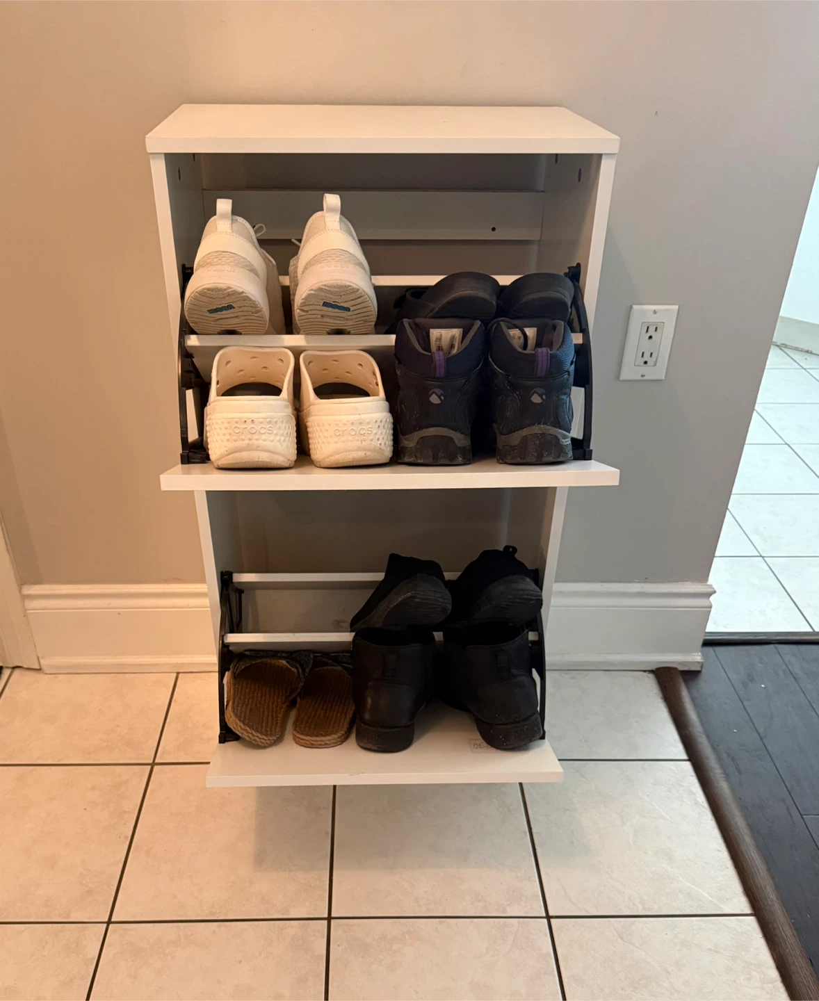 White Two-Tier Shoe Cabinet