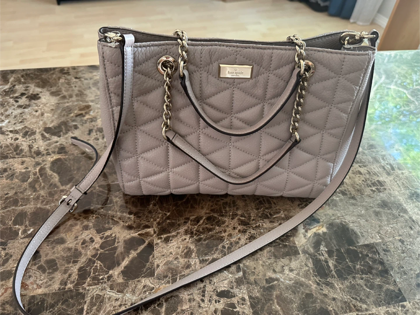 Kate Spade Quilted Leather Satchel Bag - Light Grey - photo 3