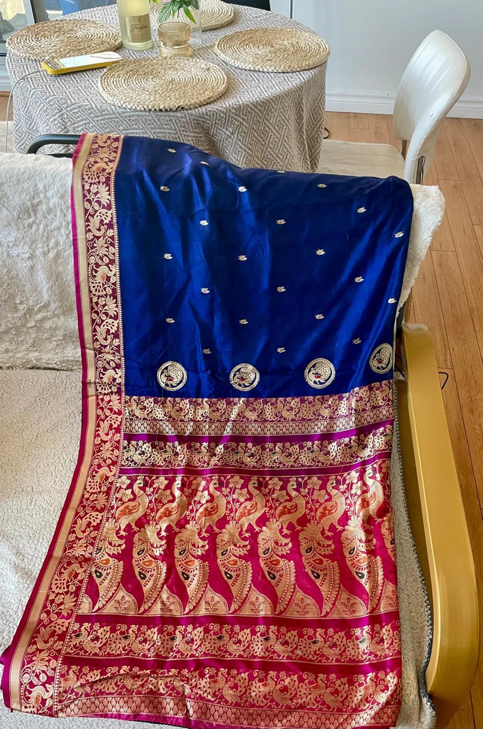 Silk Saree Stitched Blouse with Gold Embroidery