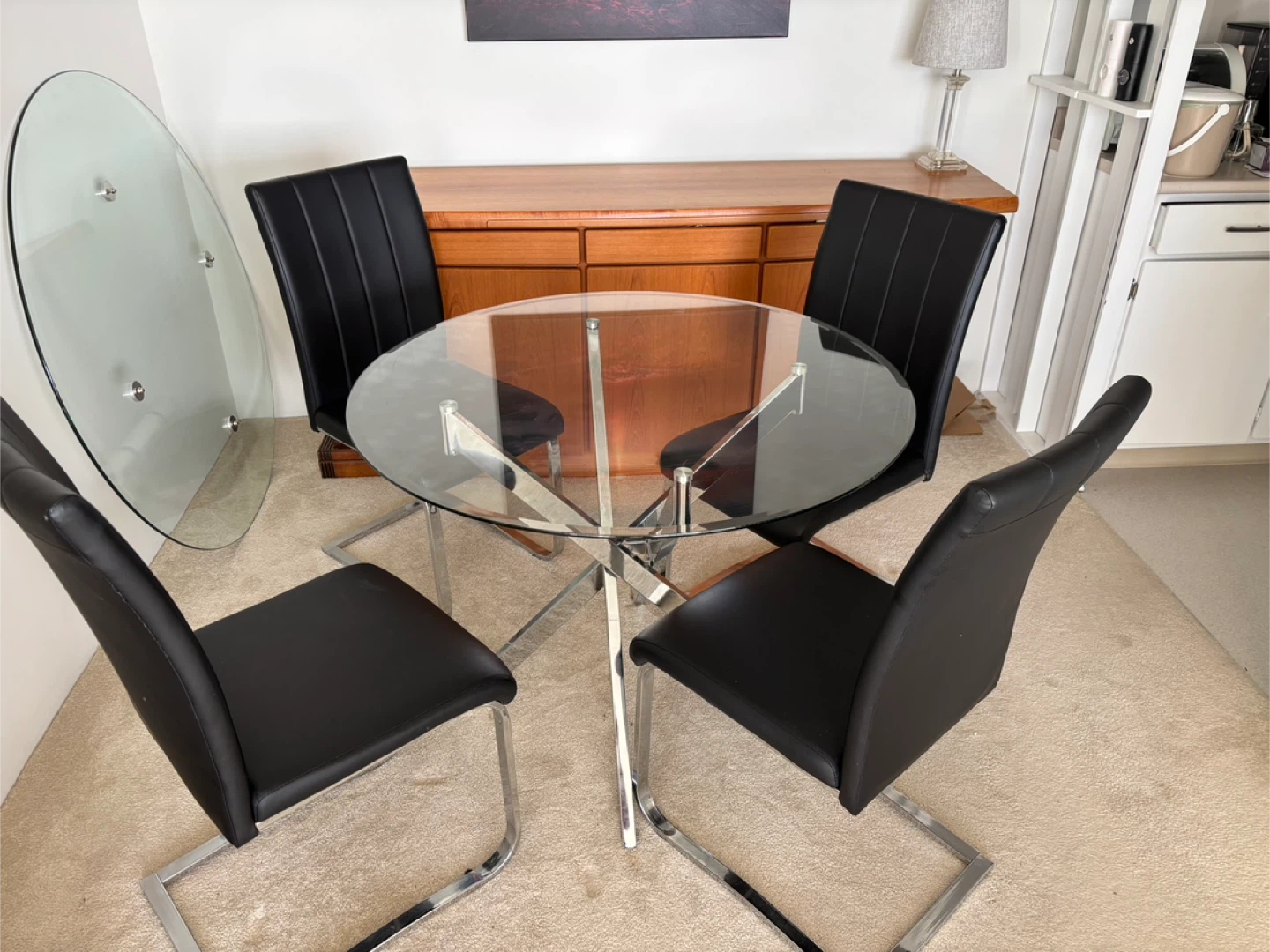 Glass Dining Table with Chrome Base