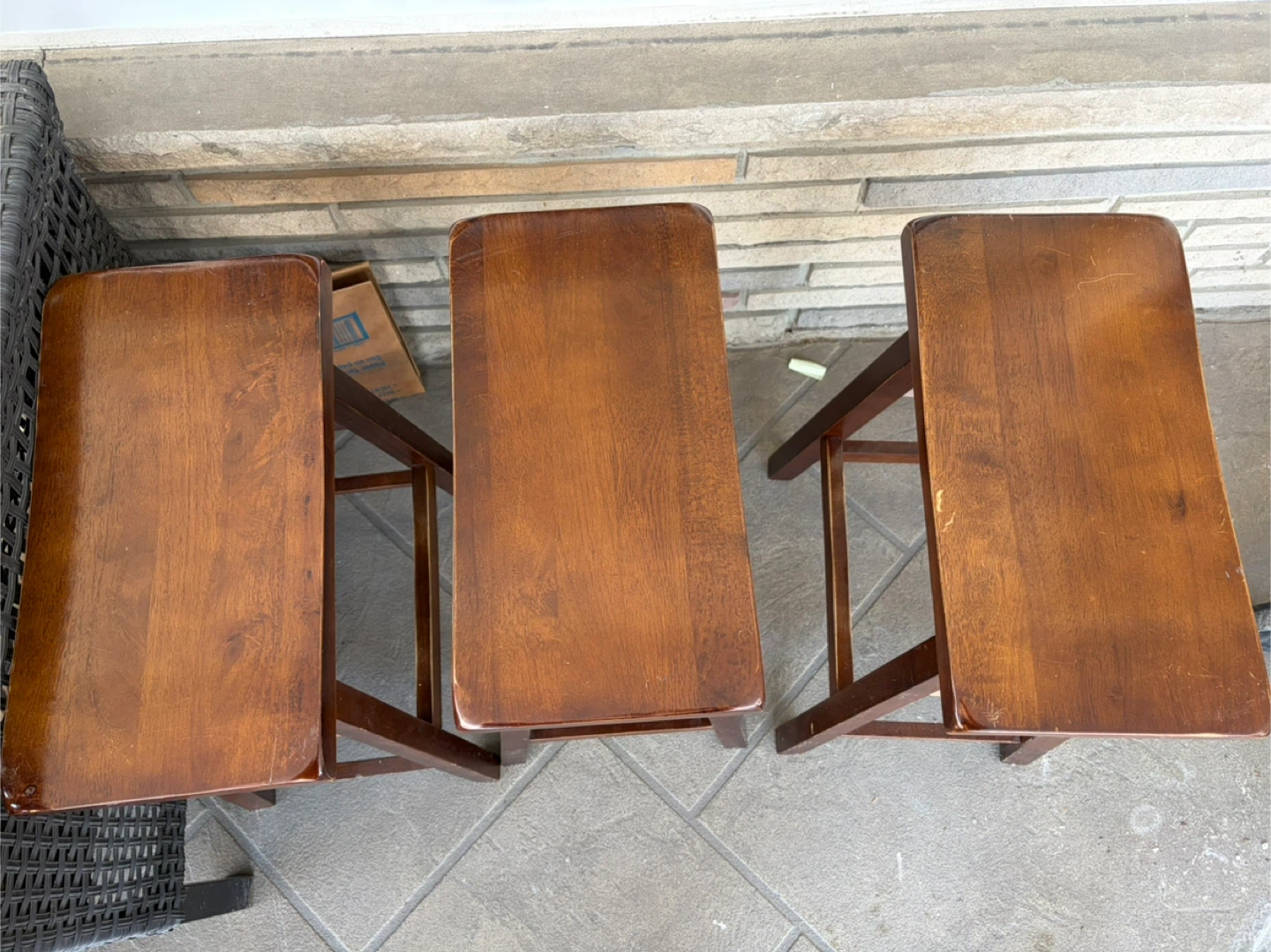 Wooden Counter Hieght Stools - Set of 3