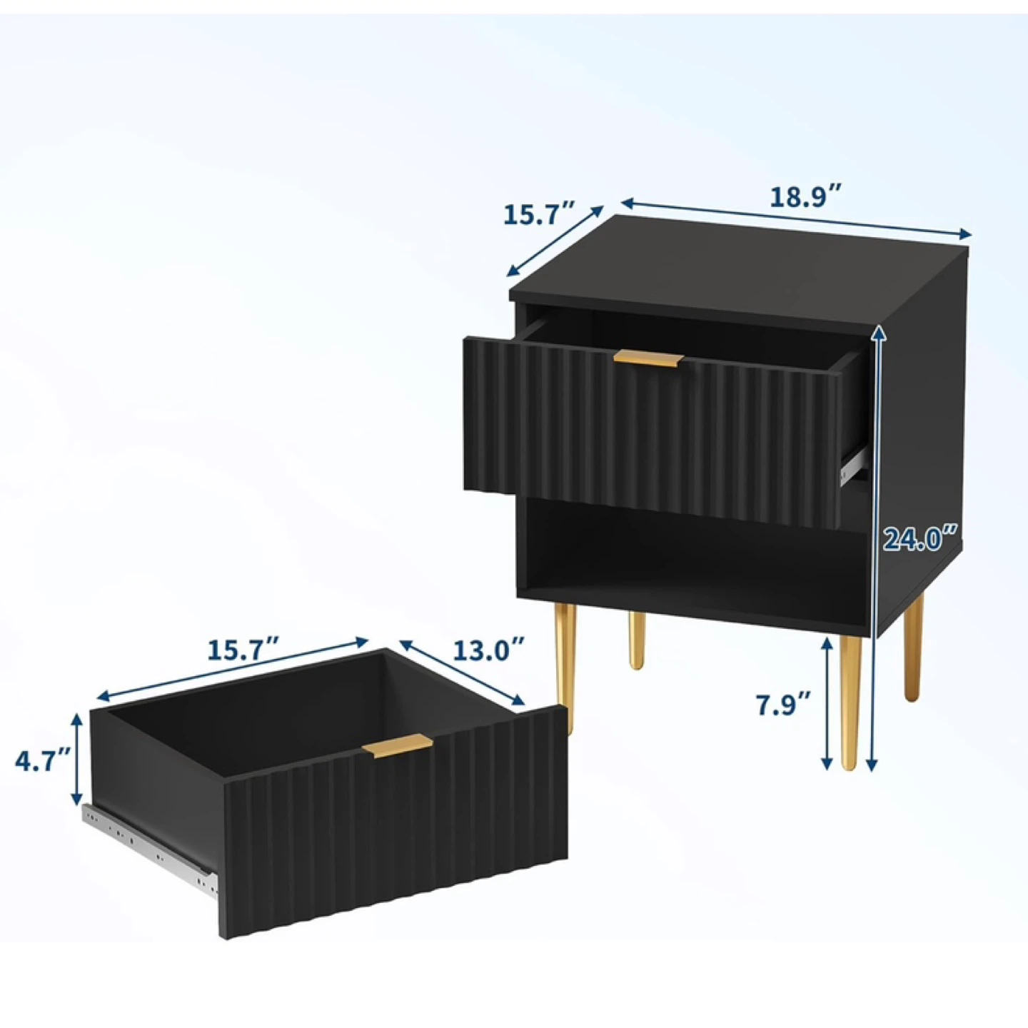 Two Black Nightstands with Gold Legs - 2 Drawers - photo 4