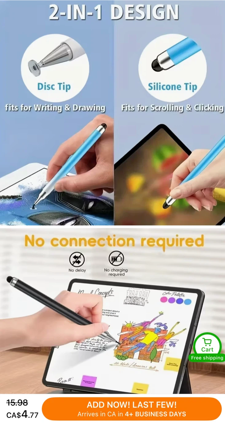🧡 2-in-1 Stylus Pen with Disc and Silicone Tips - photo 5