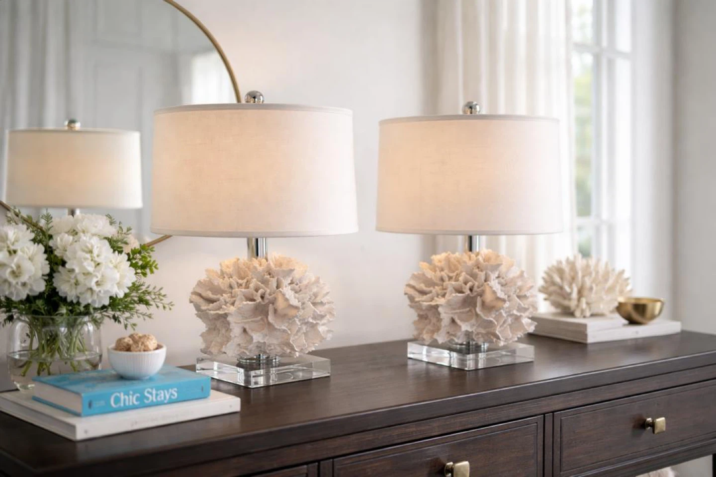 Coral Accent Table Lamp with Clear Base