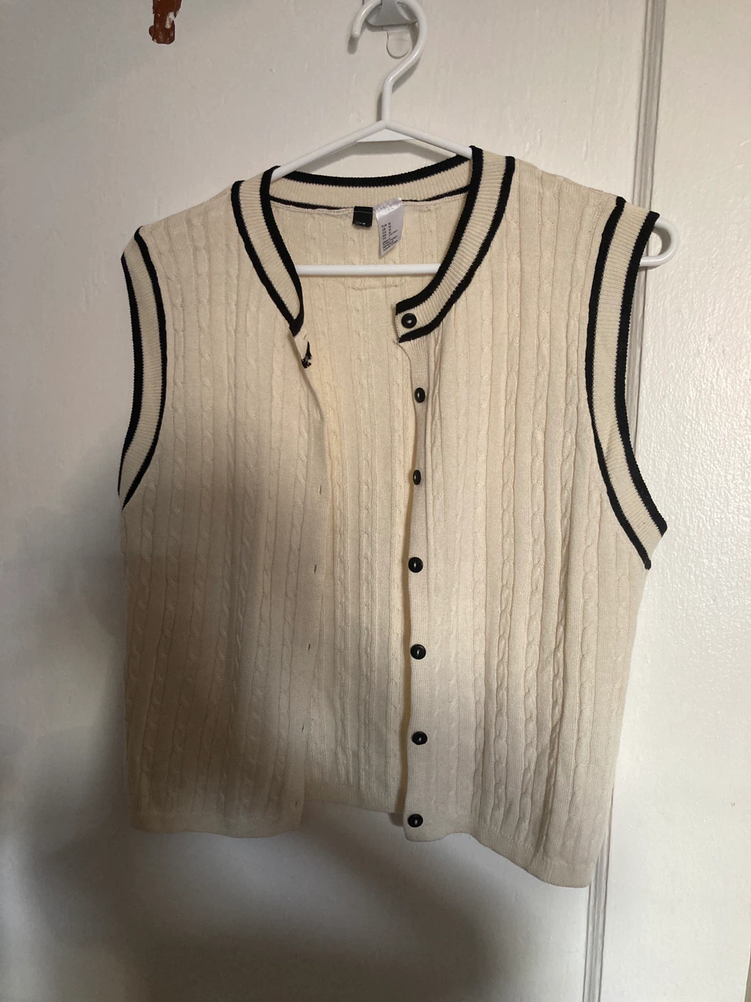Cream Cable Knit Vest with Black Trim - photo 2