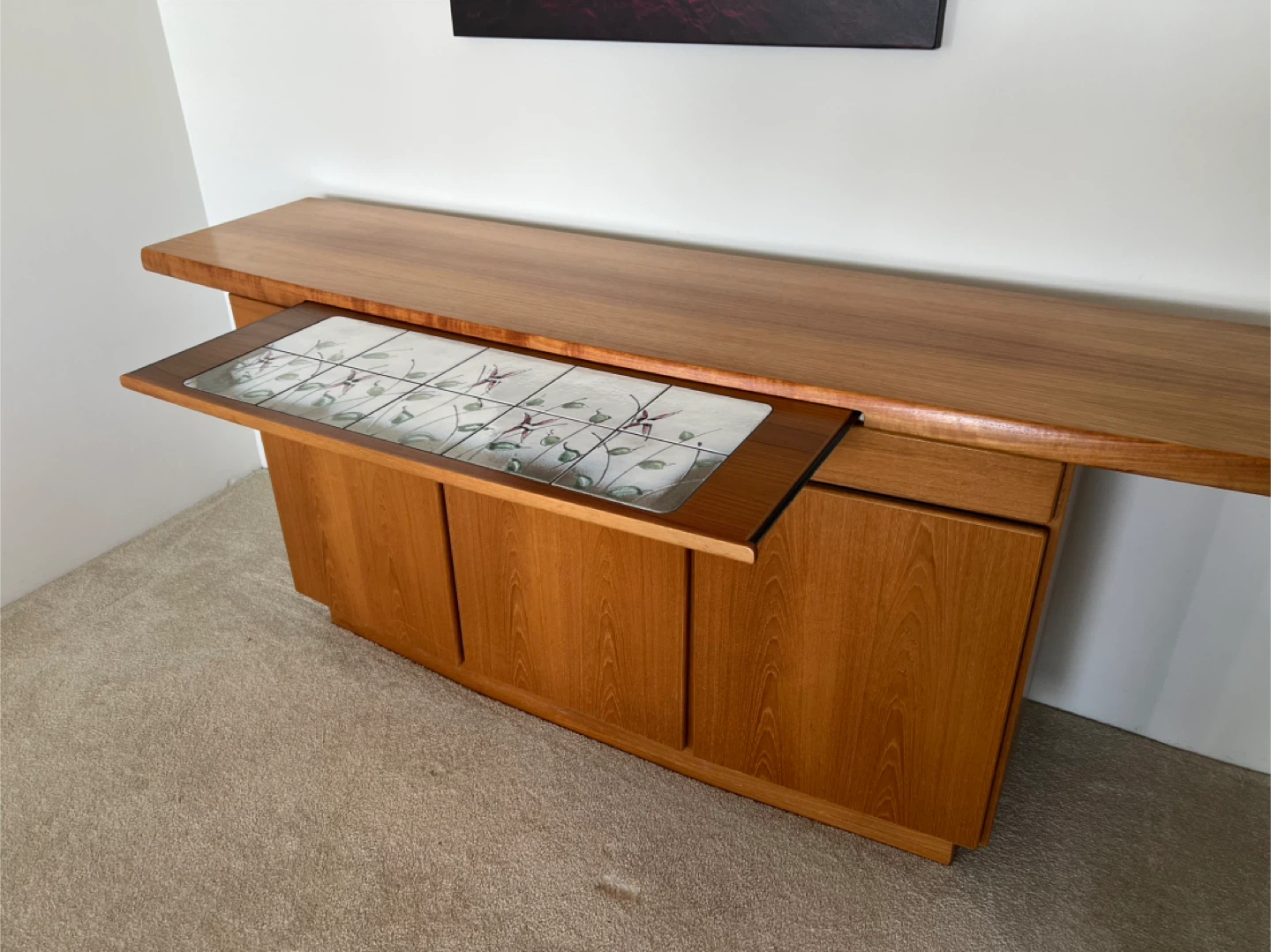 Teak Sideboard Buffet Cabinet with Tile Inlay - photo 2