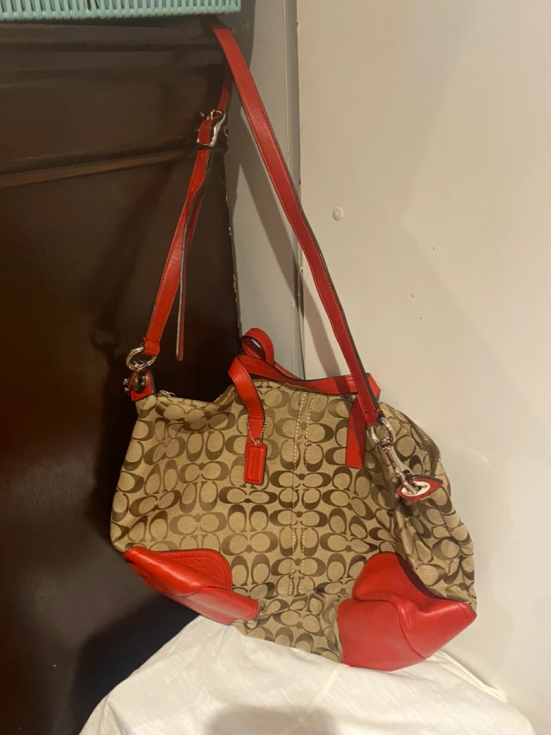 Coach Monogram Canvas & Red Leather Satchel Bag - photo 2