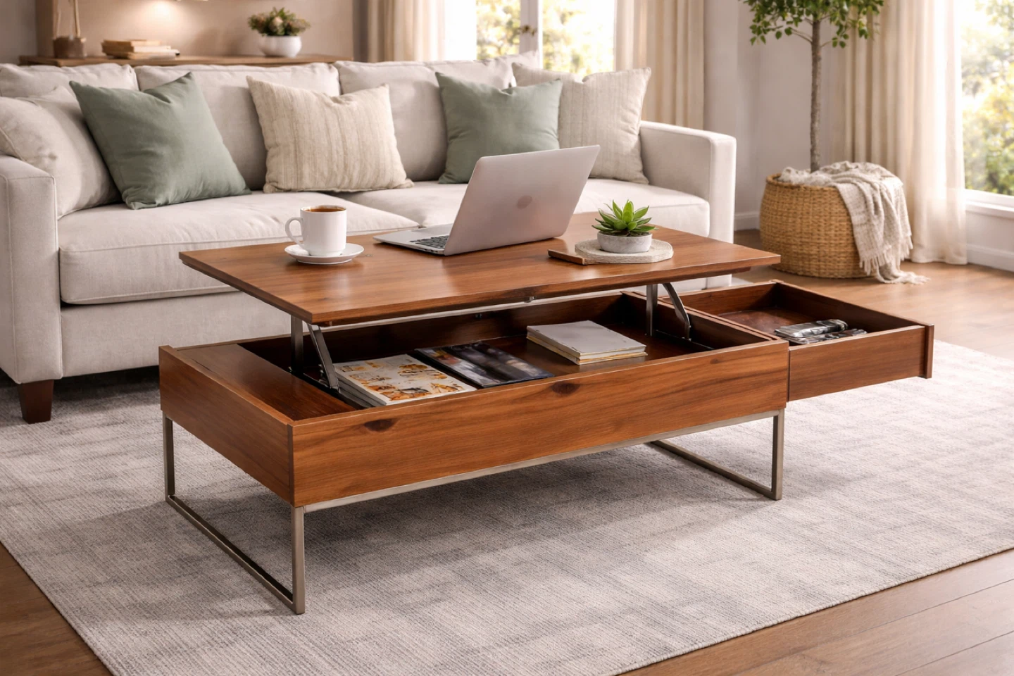 Wooden Lift-Top Coffee Table with Storage