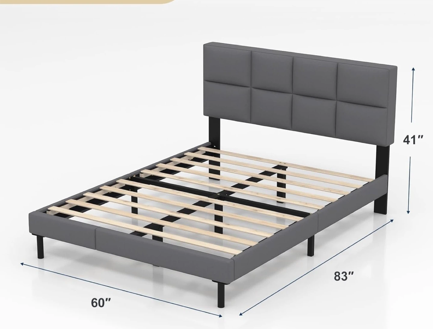 Grey Upholstered Queen Bed Frame with Headboard