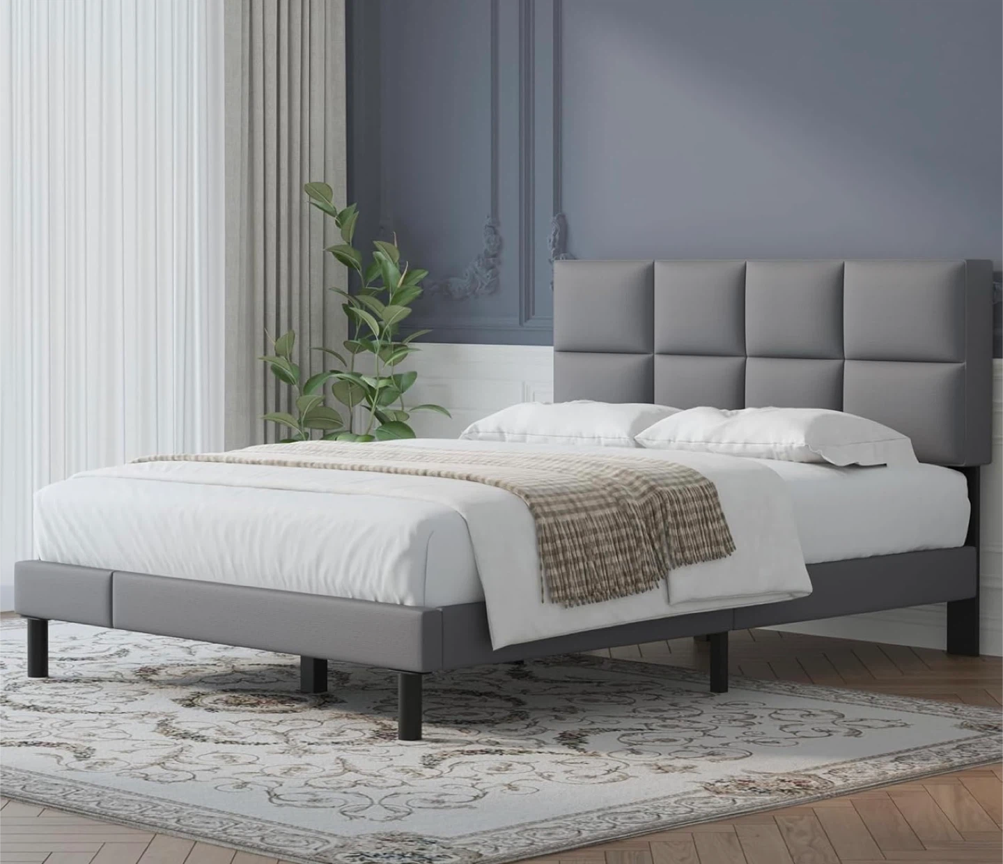 Grey Upholstered Queen Bed Frame with Headboard - photo 4