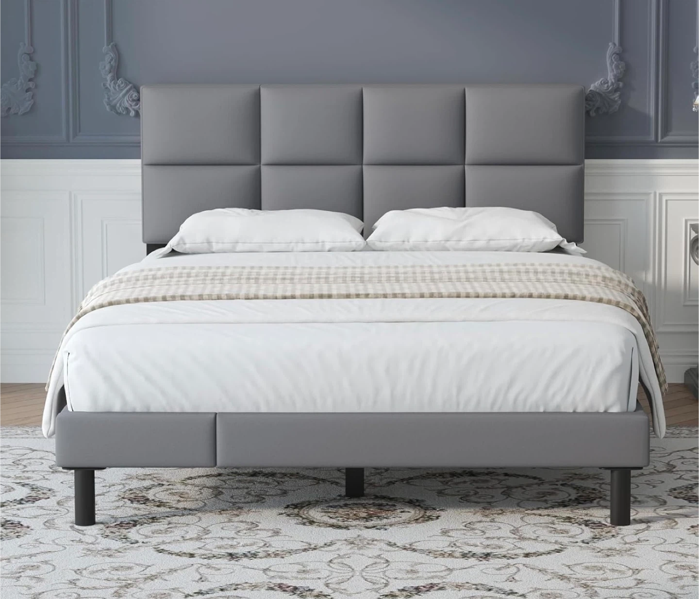 Grey Upholstered Queen Bed Frame with Headboard - photo 2