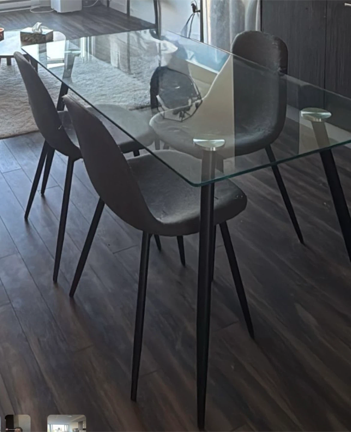 Glass Dining Table with Black Metal Legs