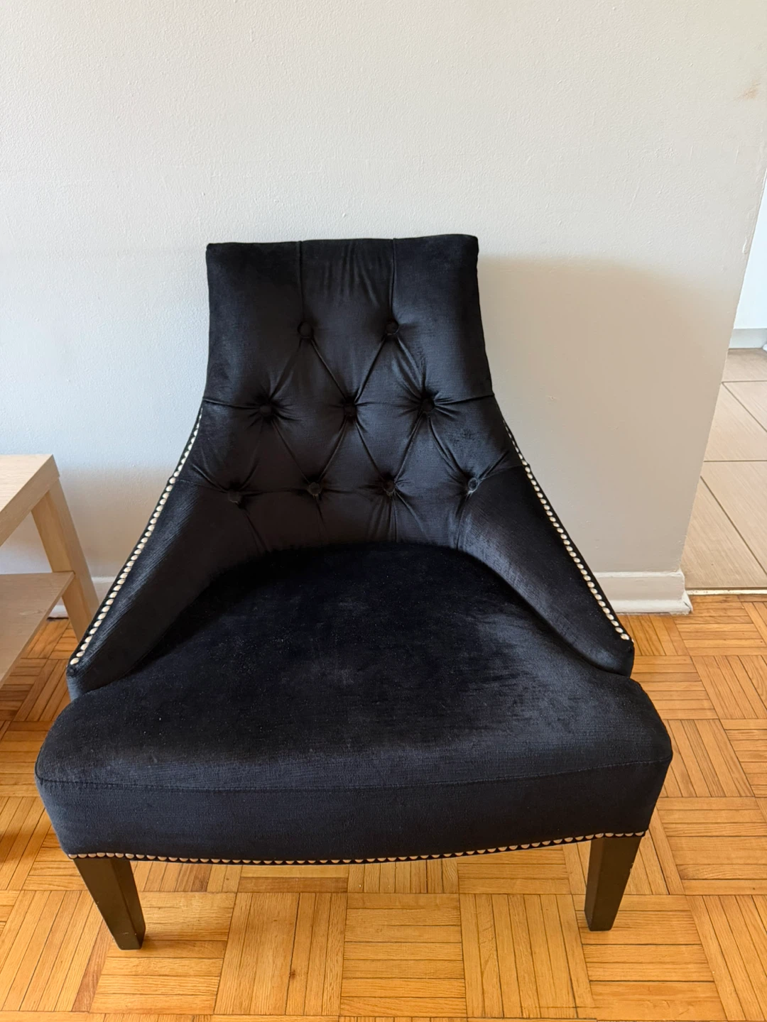 Black Velvet Accent Chair with Studded Trim