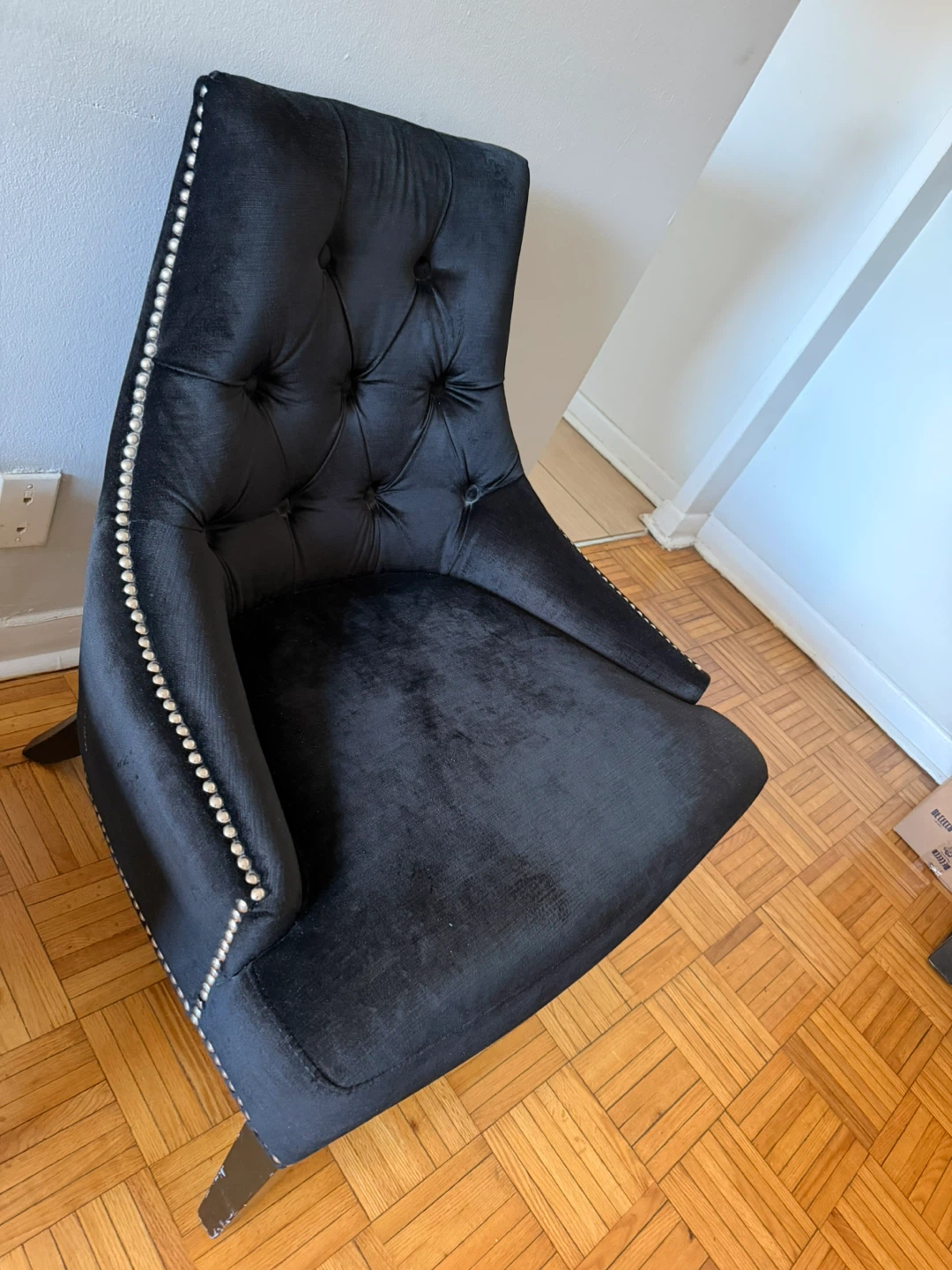 Black Velvet Accent Chair with Studded Trim - photo 2