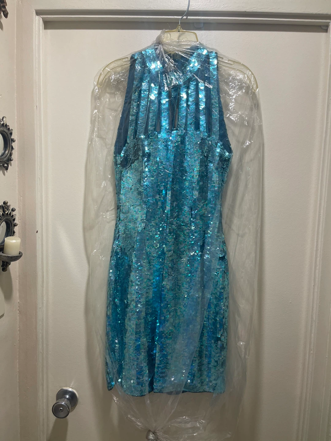 Sparkly Blue Halter Sequin Dress