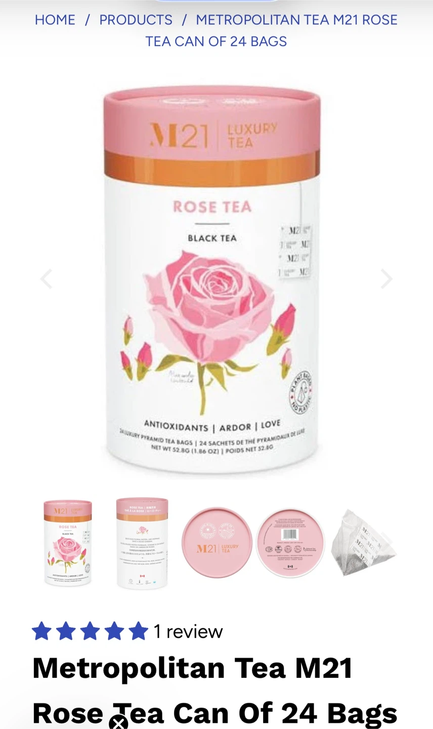 🧡 Metropolitan Tea M21 Rose Black Tea Can - 24 Pyramid Bags