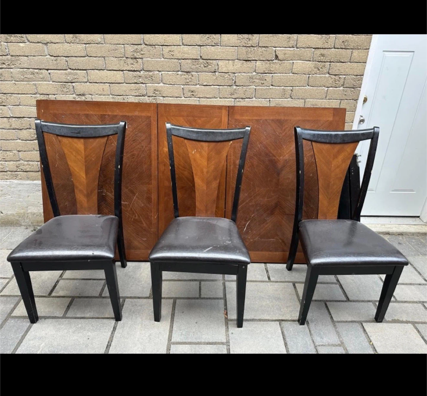 Set of 3 Dining Chairs with Wood Inlay Backs
