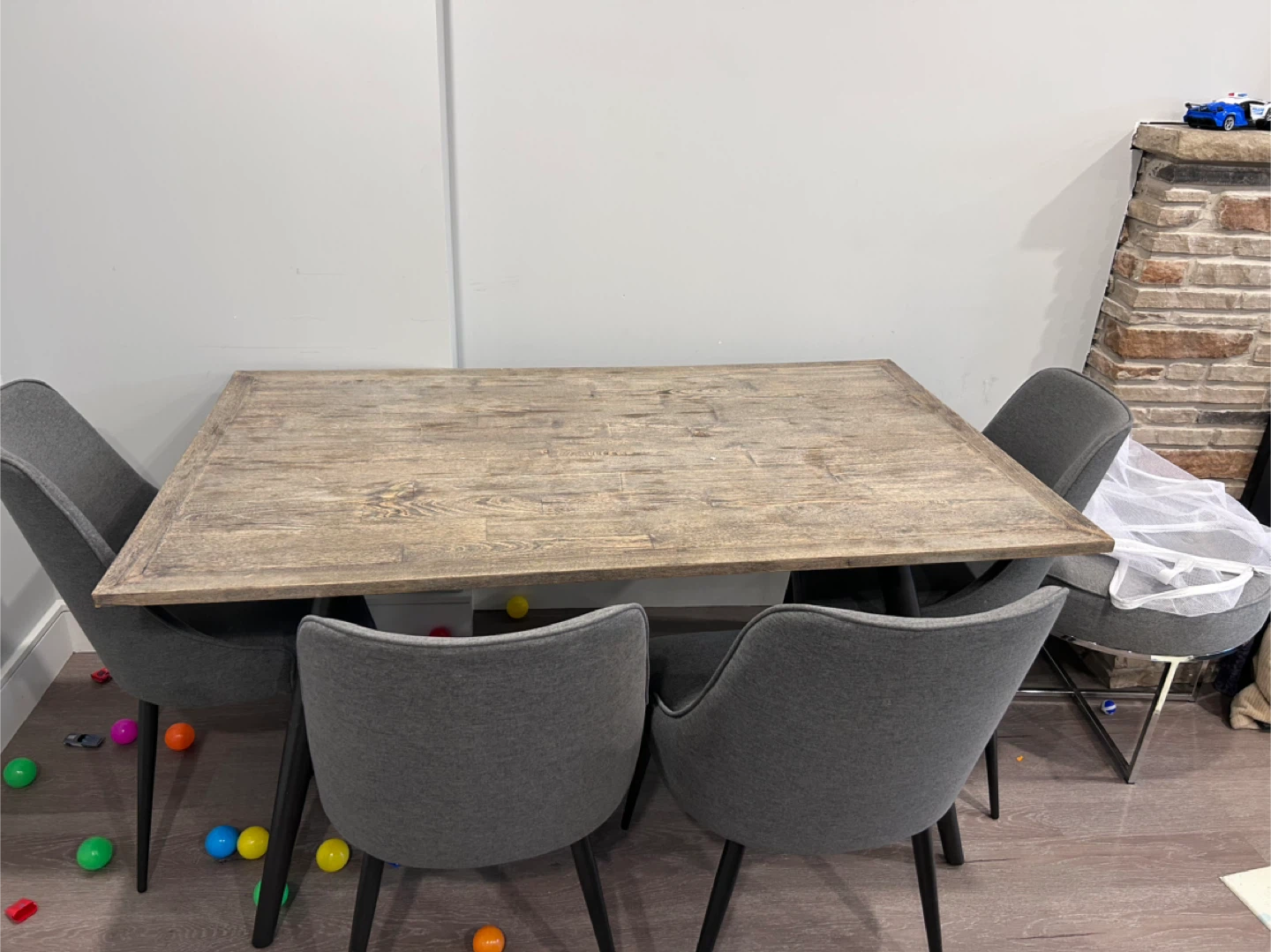 Rustic Wood Dining Table with Grey Chairs