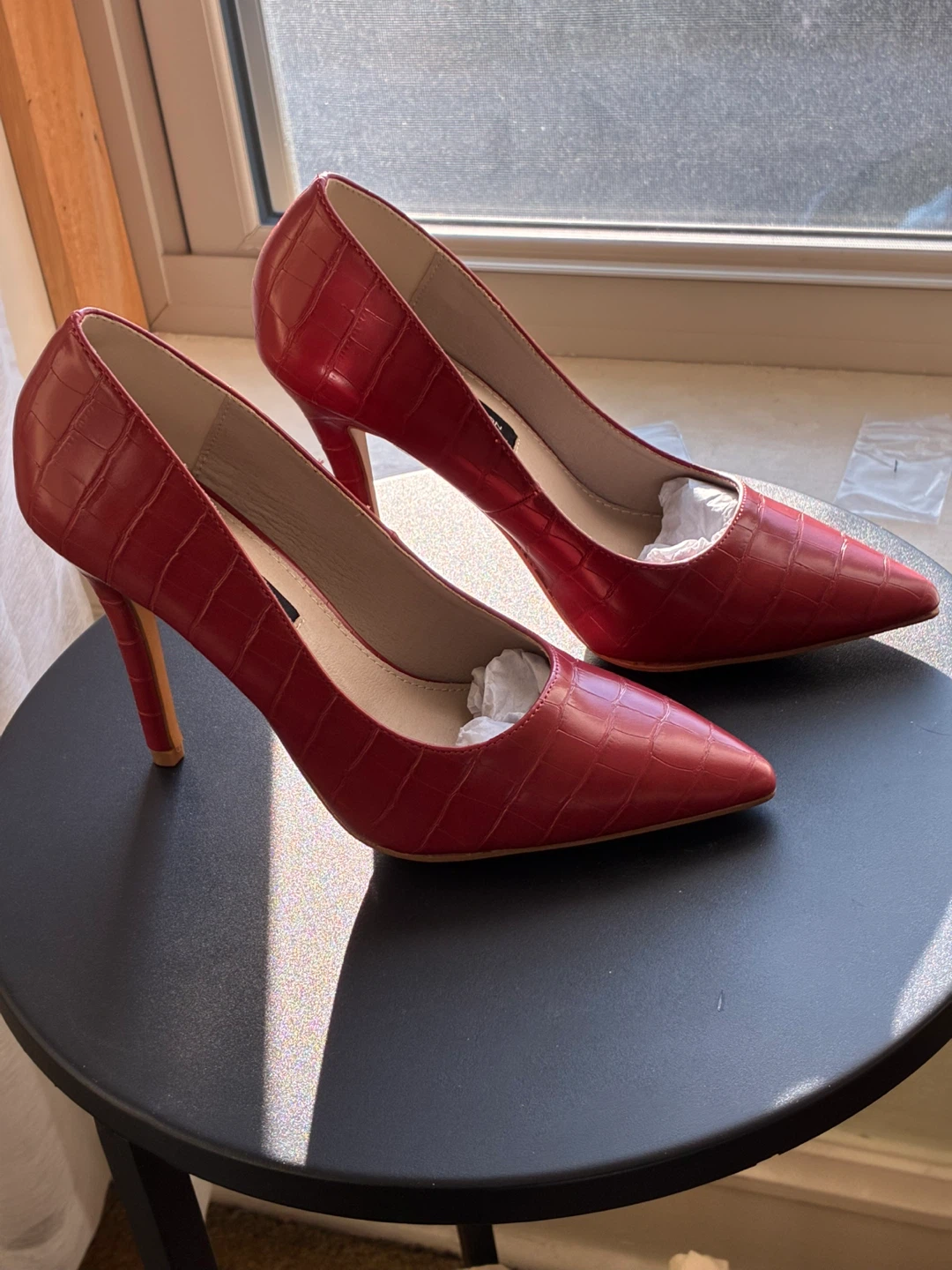 French Connection Red Croc Embossed Pointed Toe Heels - Size 7