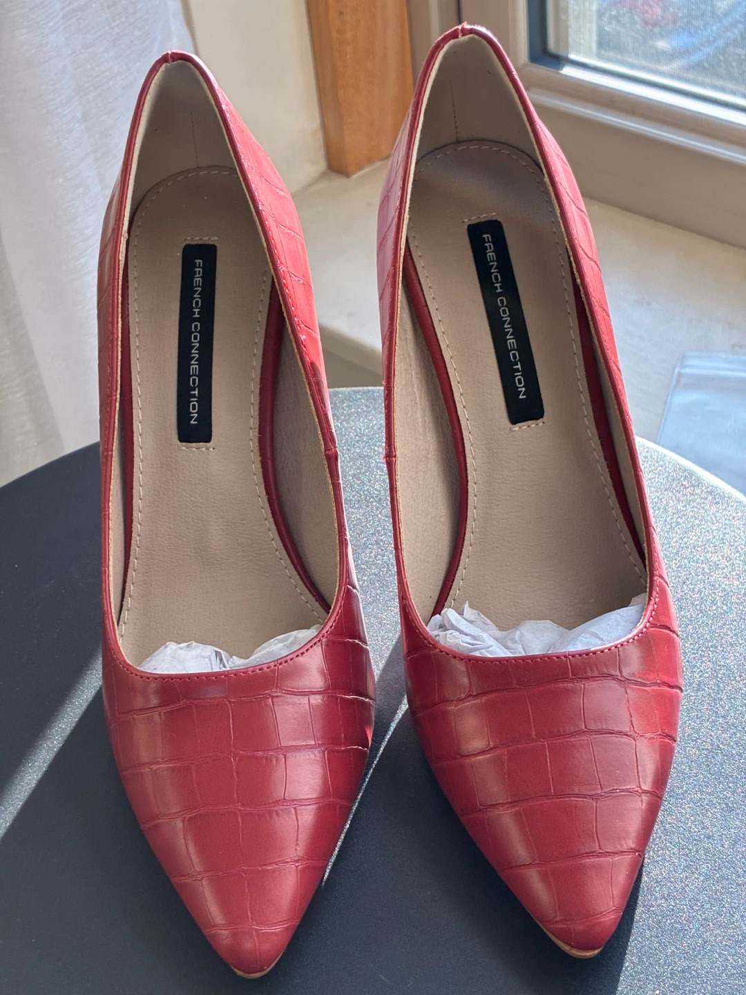 French Connection Red Croc Embossed Pointed Toe Heels - Size 7 - photo 2