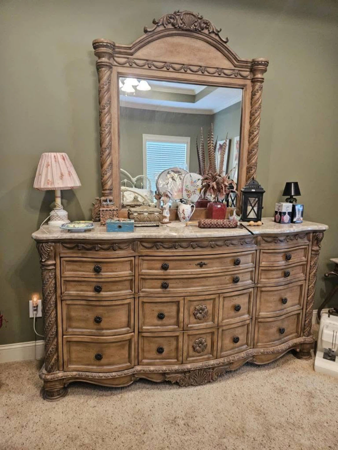 Ornate Wooden Dresser with Mirror - photo 2