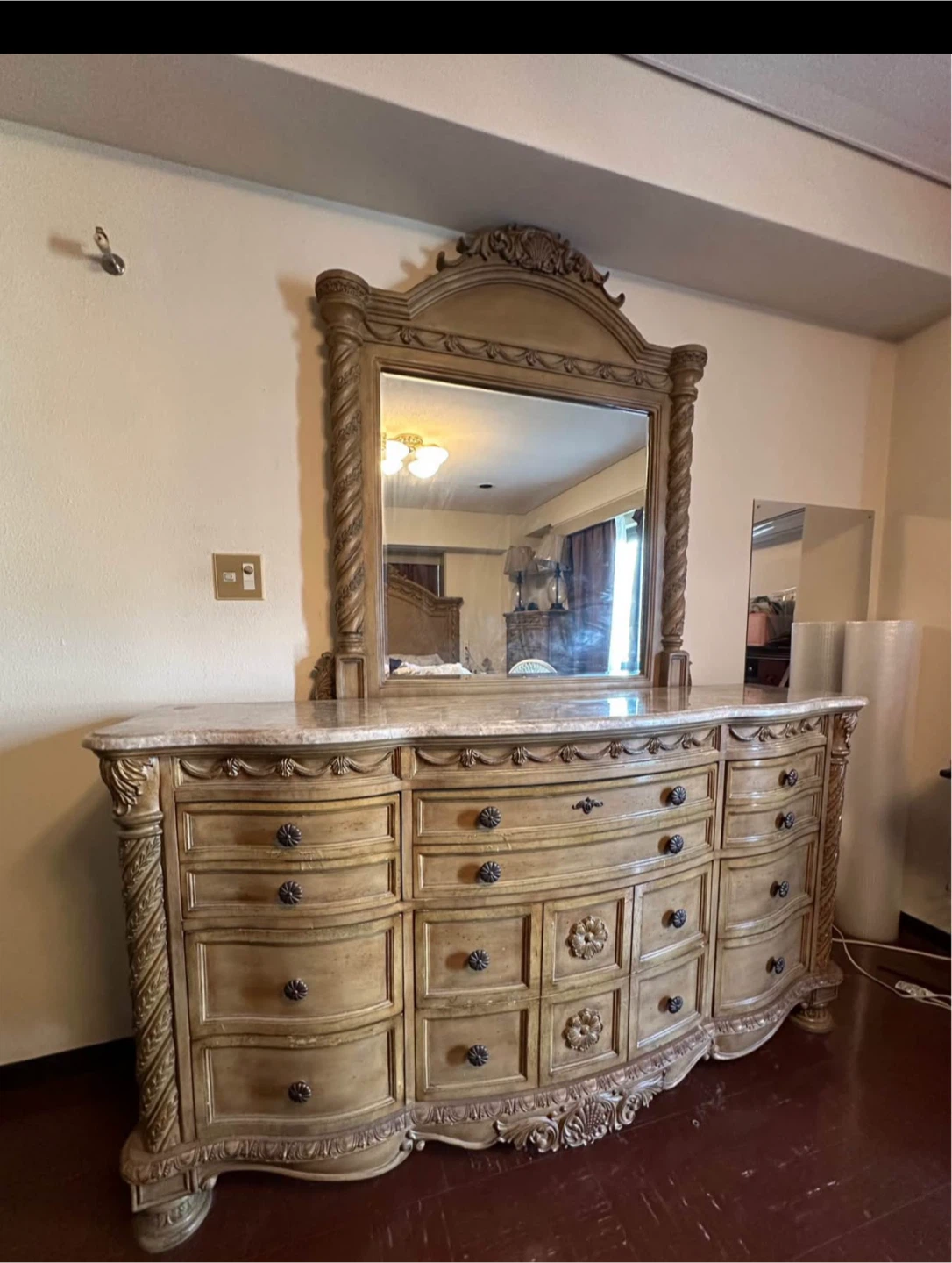 Ornate Wooden Dresser with Mirror