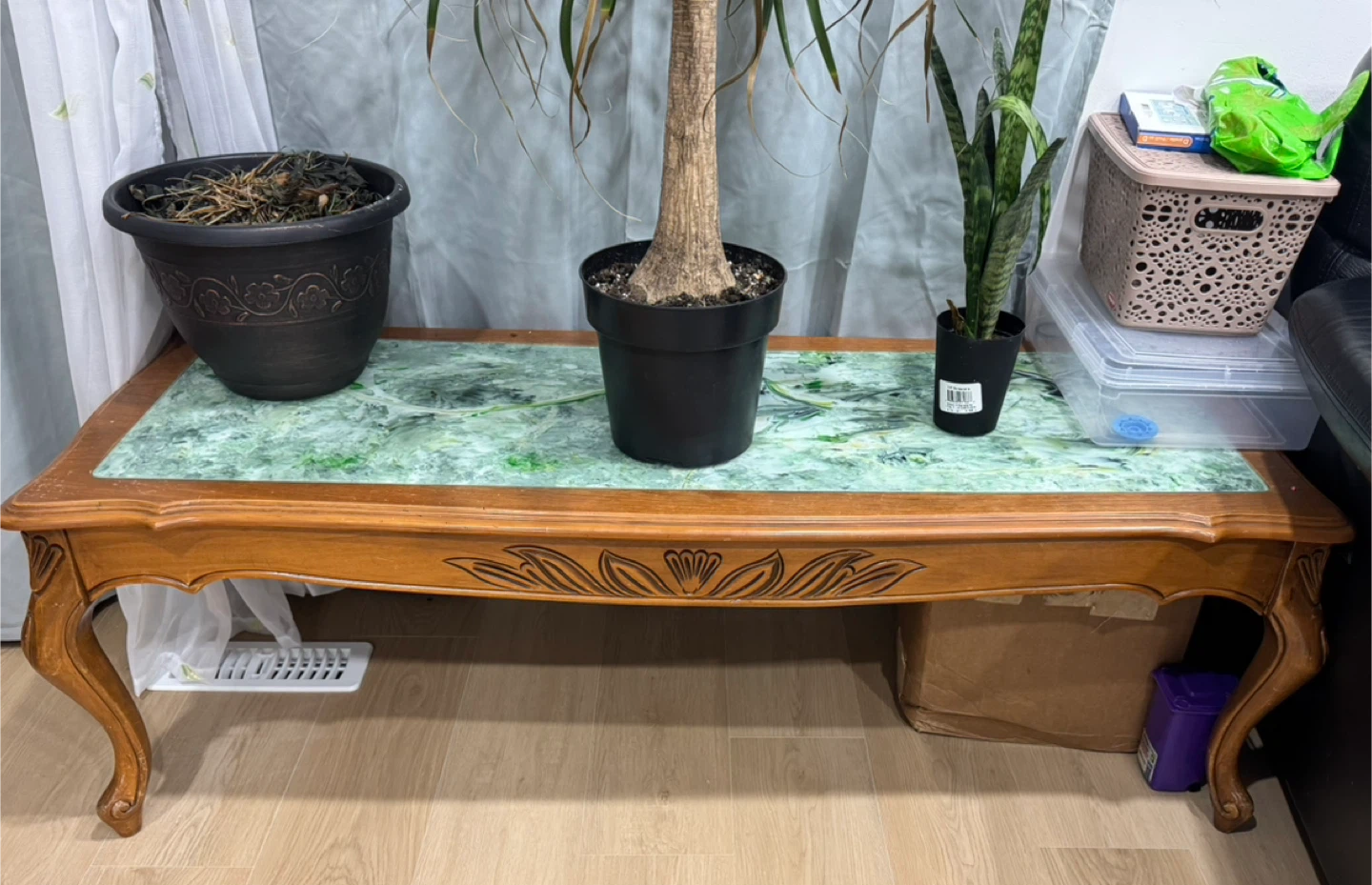 Vintage Wooden coffee and Side Table with Marble Top