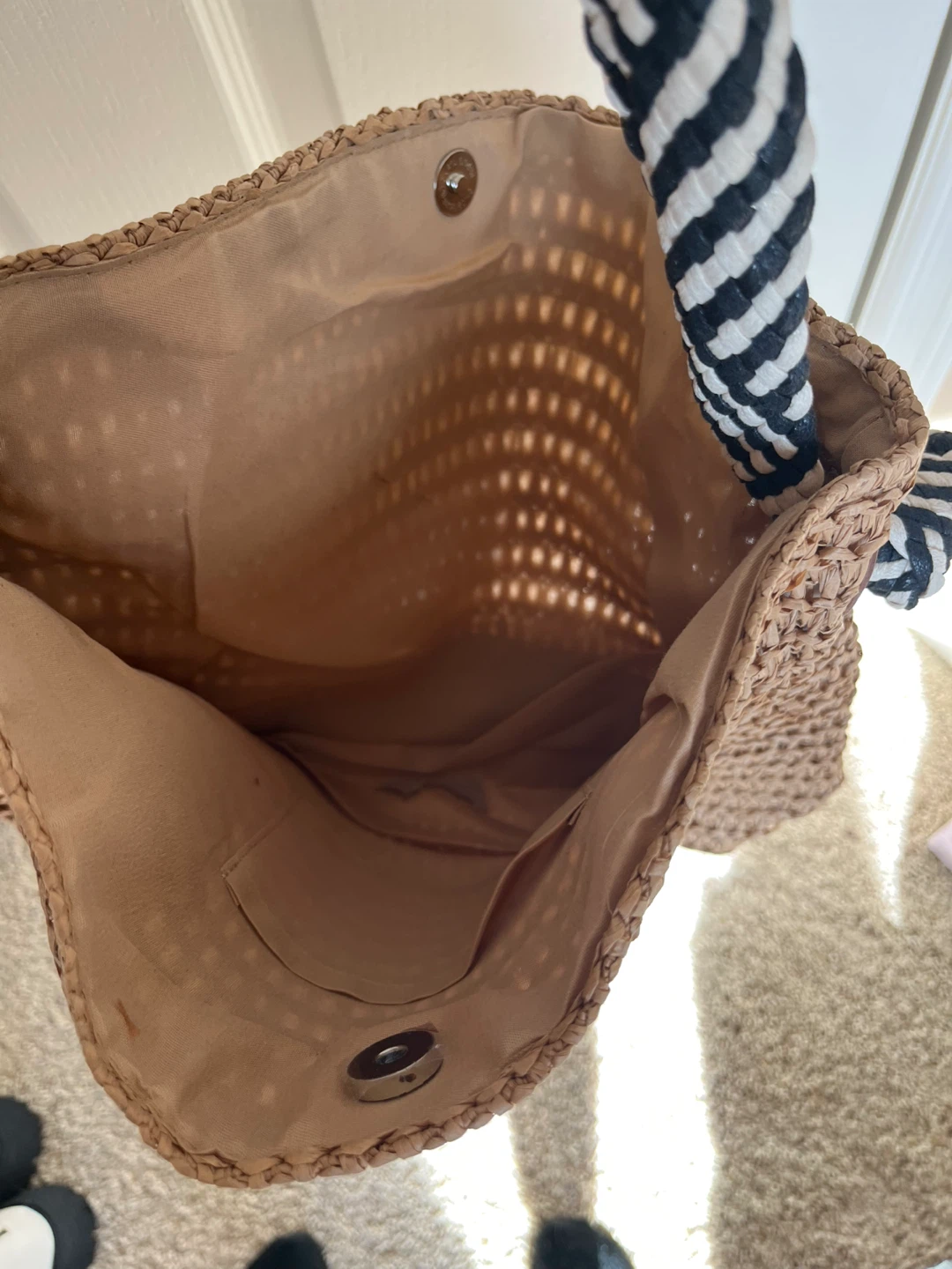 Brand New Woven Tote Bag with Striped Handles - photo 2
