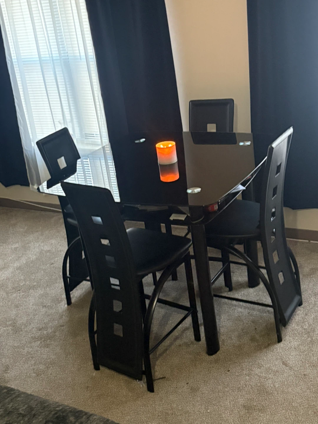 Black Glass Top Dining Table with 4 Chairs