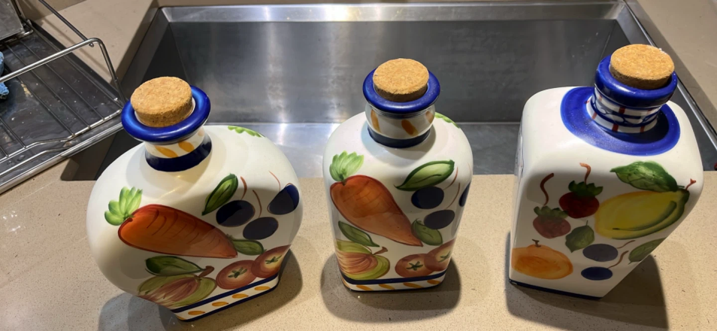 Set of 3 Hand-Painted Ceramic Bottles with Corks - photo 2