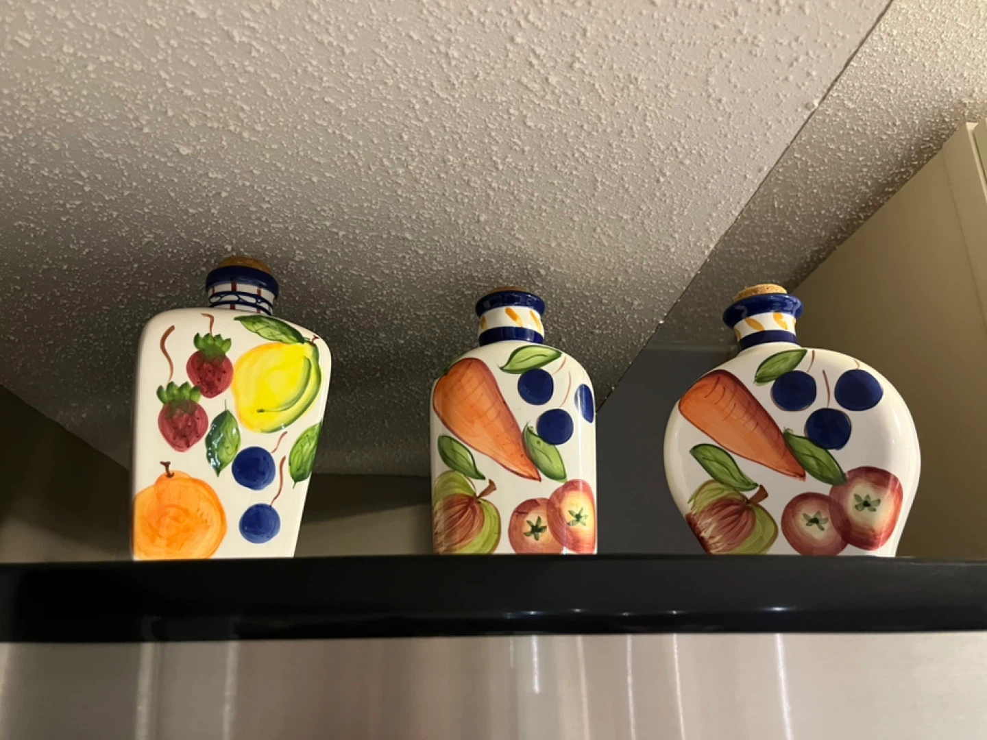 Set of 3 Hand-Painted Ceramic Bottles with Corks - photo 3