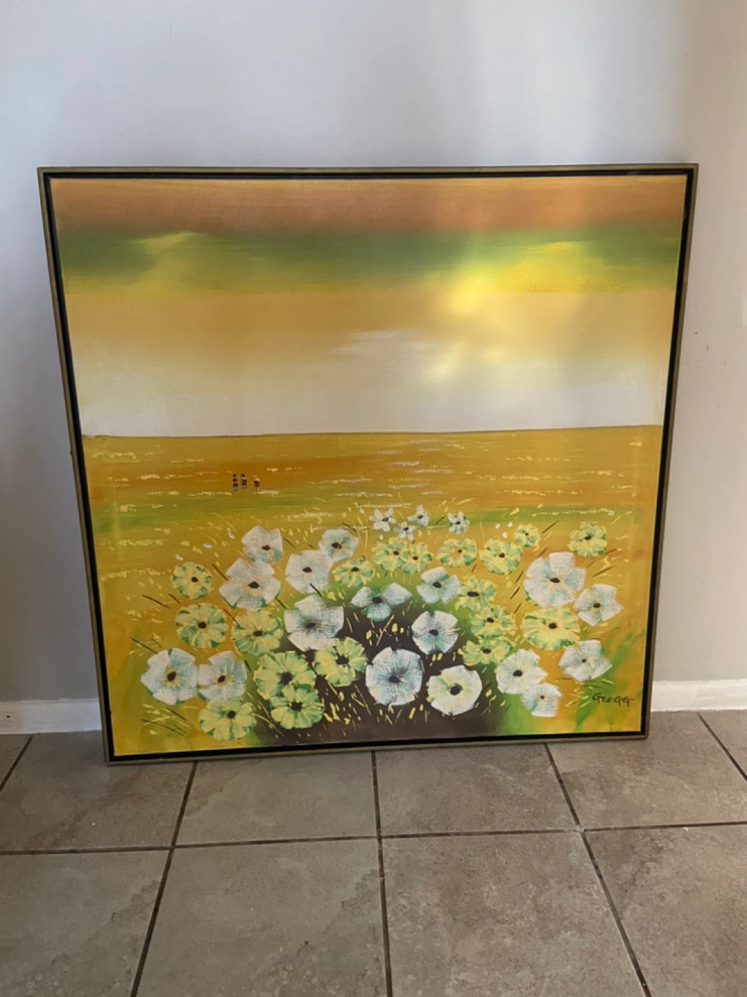 Original "Gregg" Floral Field Landscape Painting Framed