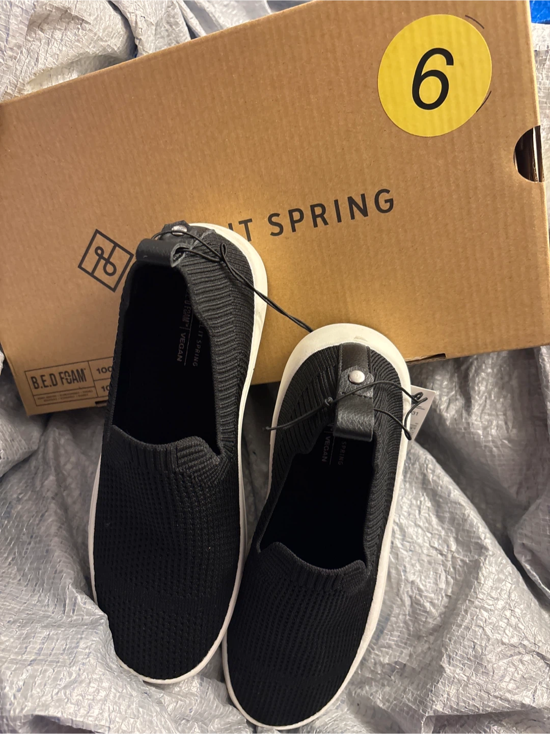 Ladies Call It Spring Black Knit Slip-On Sneakers - Size 6