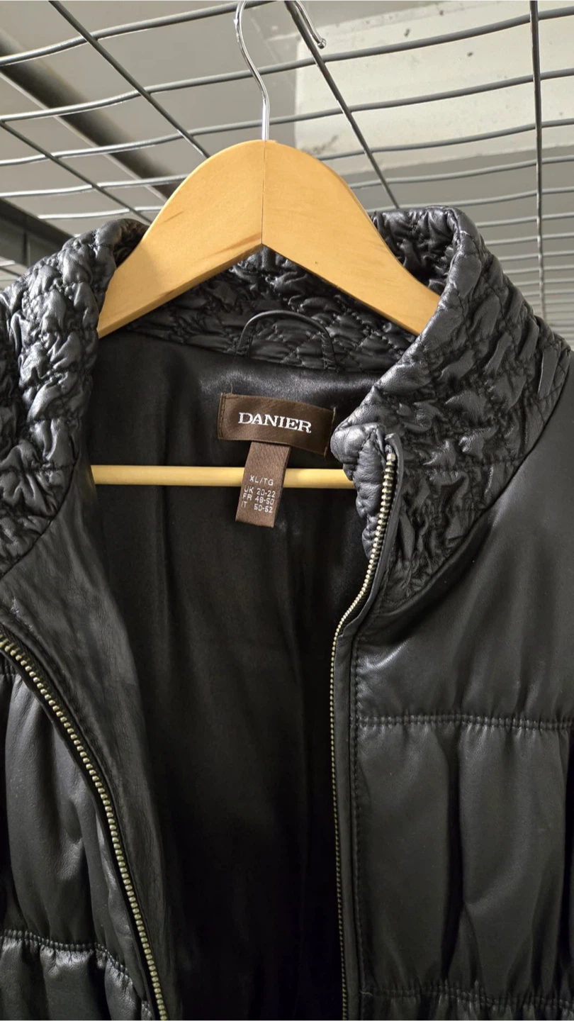 Danier Black Leather Puffer Jacket - XL