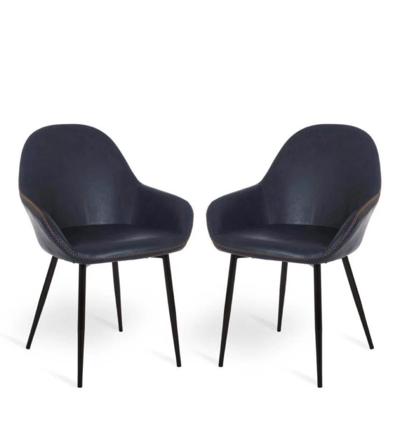 Set of 4 Blue Faux Leather Dining Chairs with Black Legs - photo 3