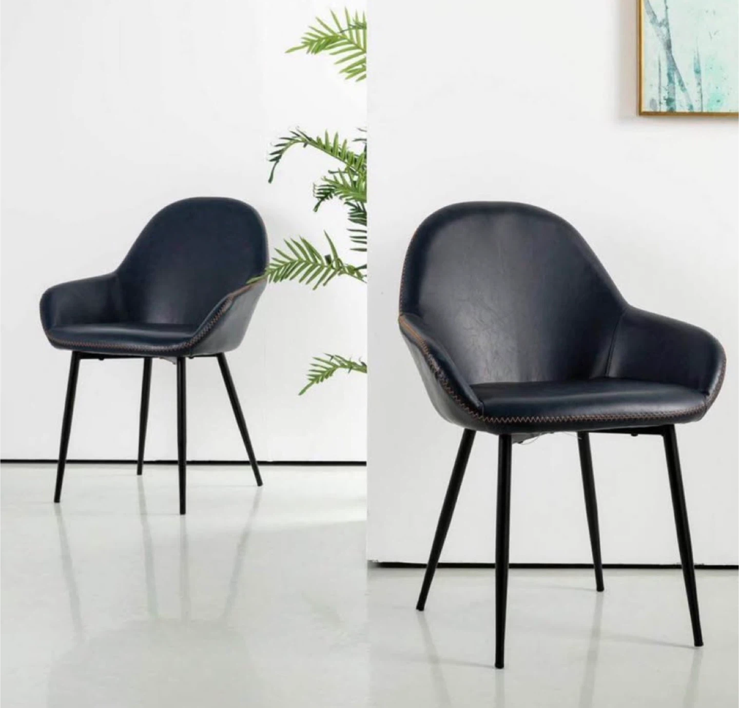 Set of 4 Blue Faux Leather Dining Chairs with Black Legs - photo 4