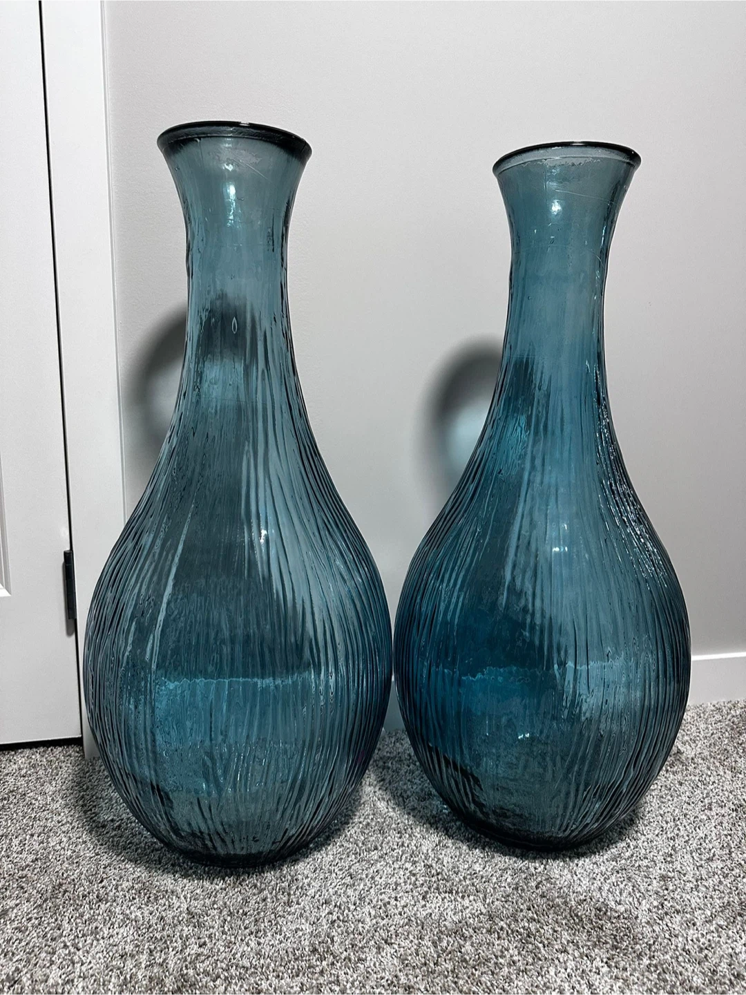 Beautiful Blue Glass Floor Vases – Set of 2