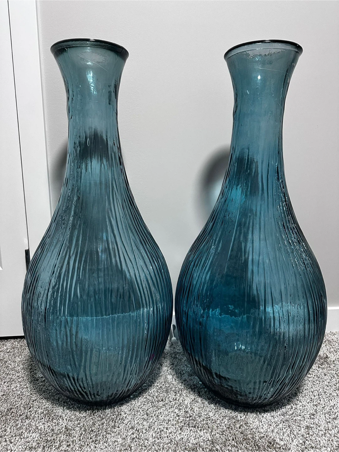 Beautiful Blue Glass Floor Vases – Set of 2 - photo 2