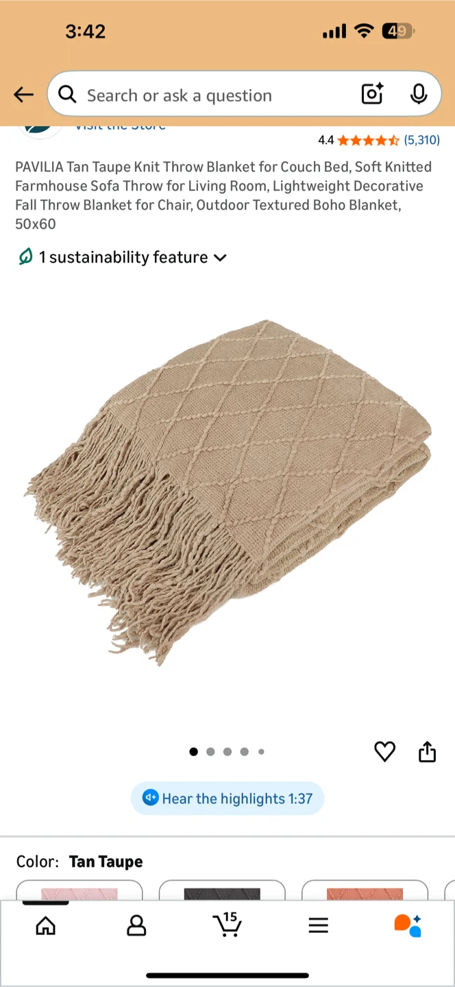 PAVILIA Tan Taupe Knit Throw Blanket 50x60 - photo 2