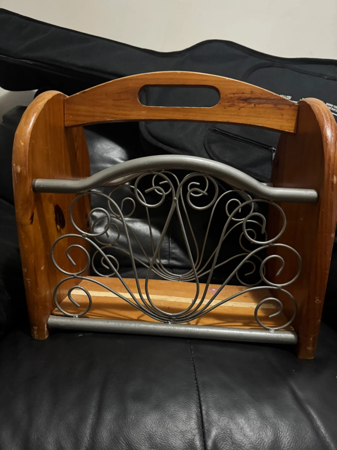 Wooden Magazine Rack with Metal Scrollwork - photo 2