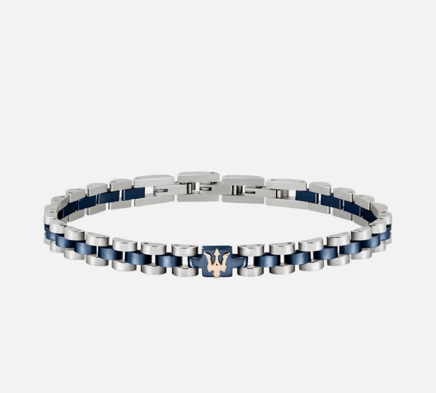 NEW Maserati Men's Stainless Steel & Blue Link Bracelet