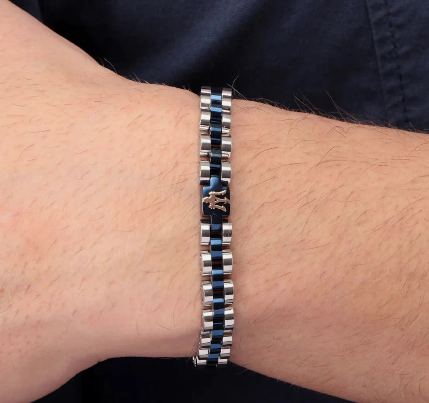 NEW Maserati Men's Stainless Steel & Blue Link Bracelet - photo 4