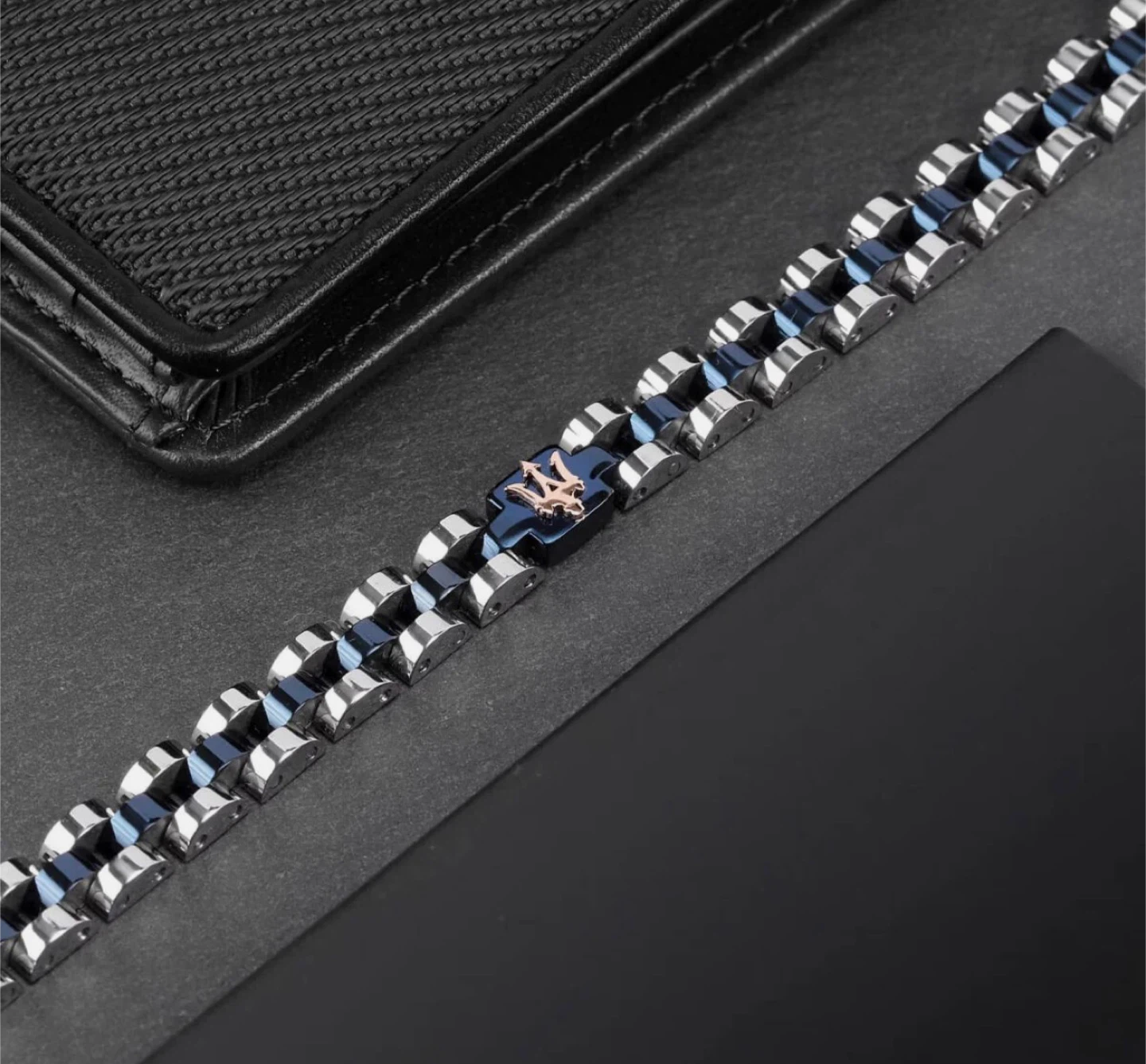 NEW Maserati Men's Stainless Steel & Blue Link Bracelet - photo 5