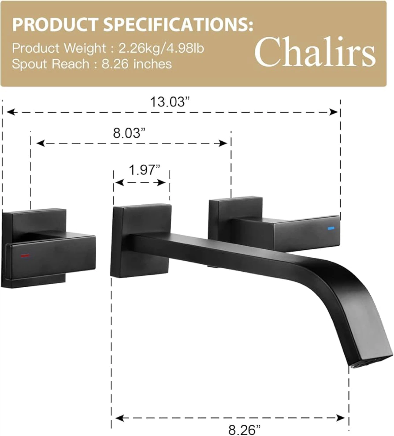 Chalir's Matte Black Wall Mounted Bathroom Faucet - photo 4