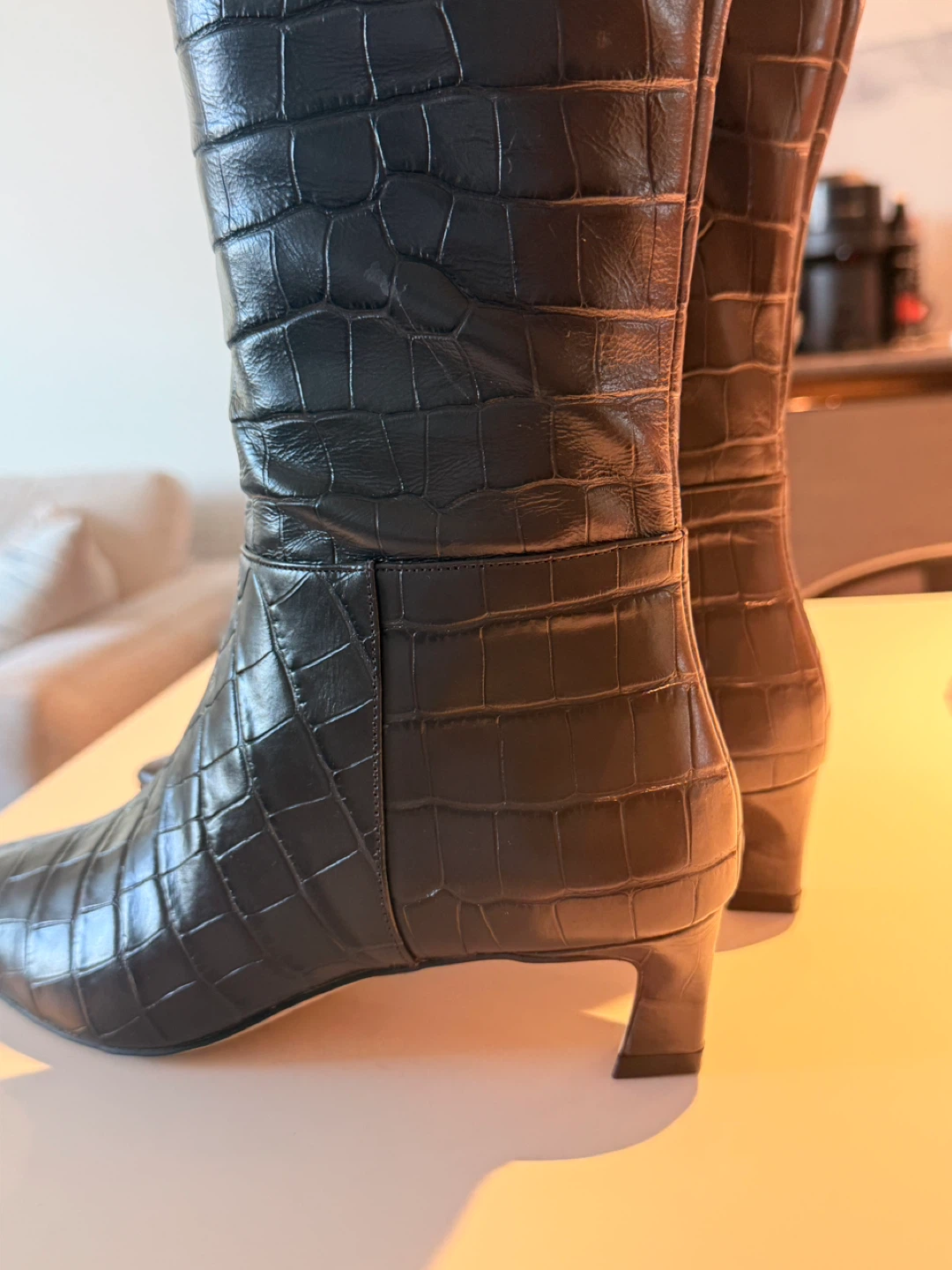 Brown Crocodile Embossed Knee-High Boots - photo 2