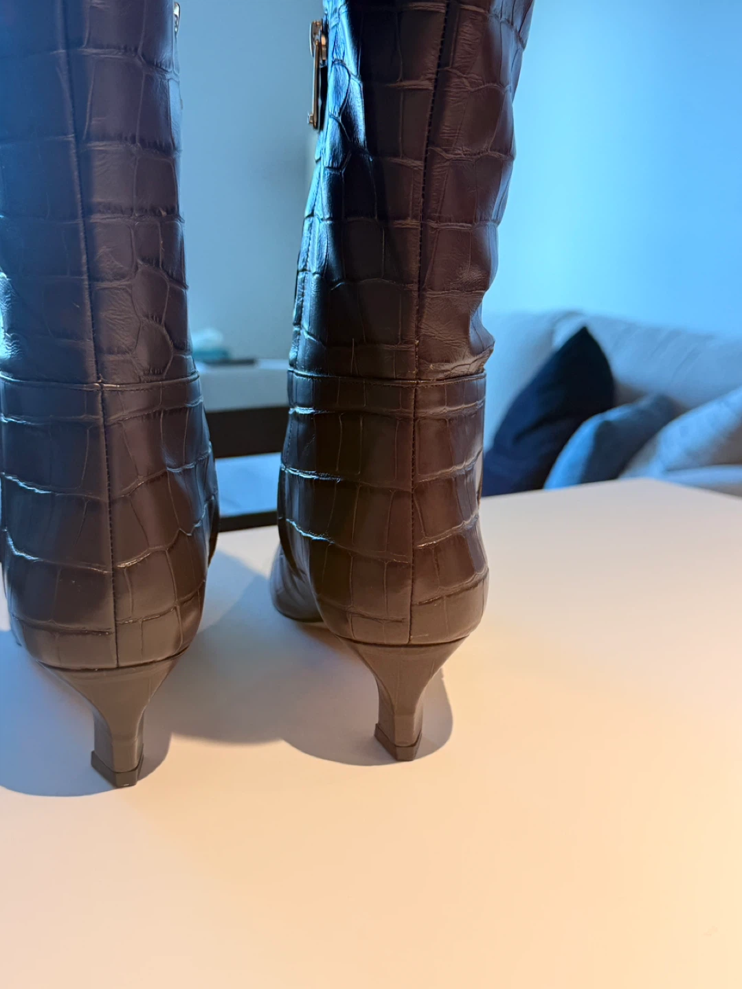 Brown Crocodile Embossed Knee-High Boots - photo 3