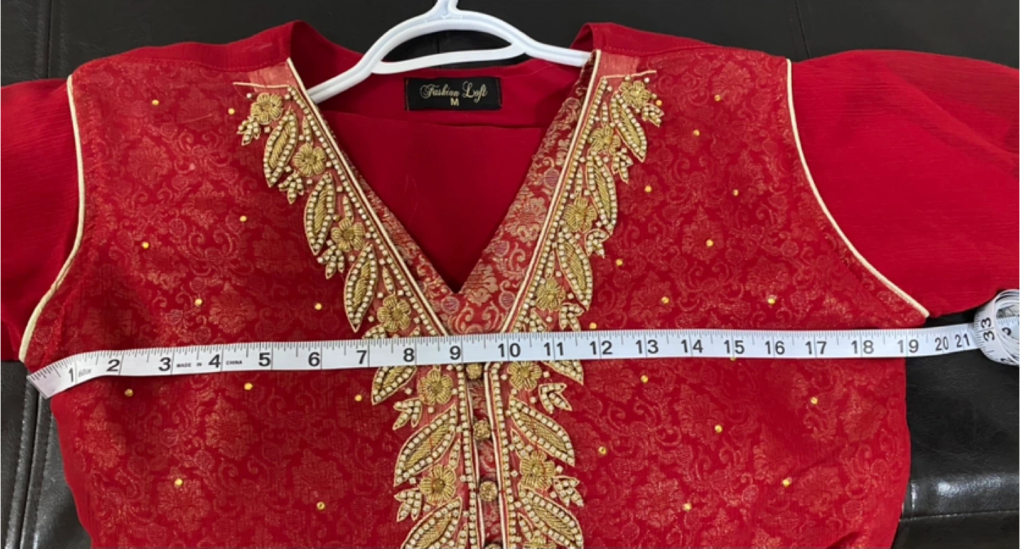 Red Embroidered Kurti with Pants and Dupatta - Medium - photo 5